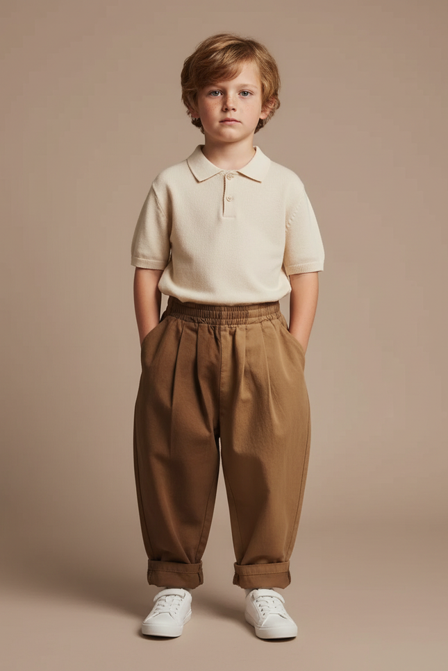 Pantalon À Pince Marron Large Enfant Coton Fluide