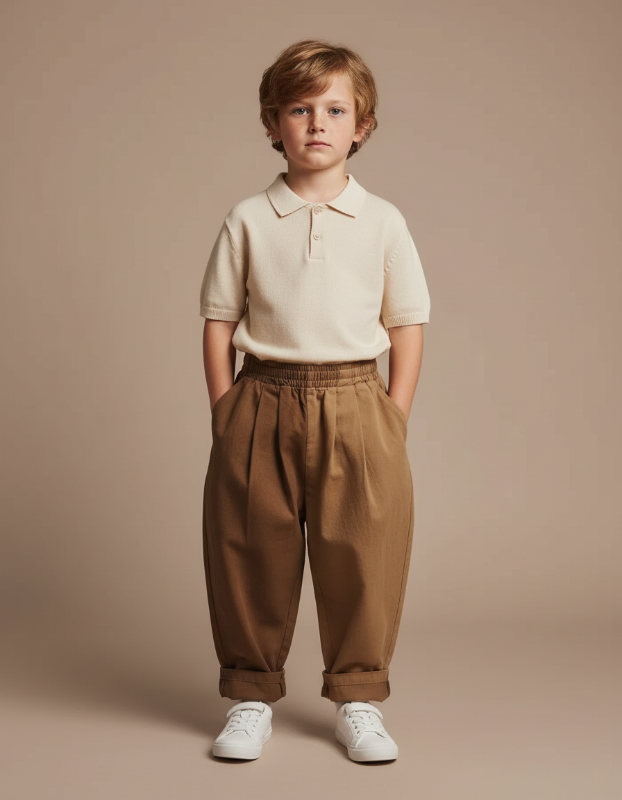 Pantalon À Pince Marron Large Enfant Coton Fluide