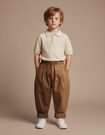 Pantalon À Pince Marron Large Enfant Coton Fluide