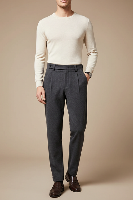 Pantalon À Pince Gris Foncé Laine Droit Décontracté Homme
