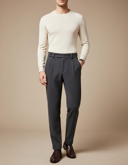 Pantalon À Pince Gris Foncé Laine Droit Décontracté Homme