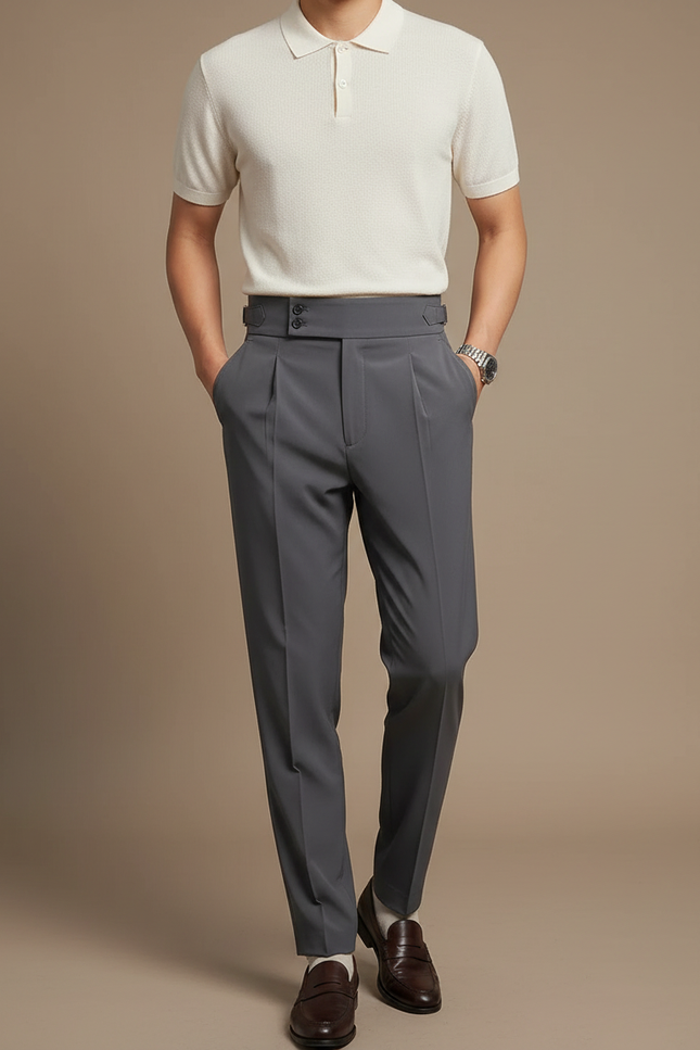Pantalon À Pince Gris Élégant Coupe Slim Décontracté - Gabardine