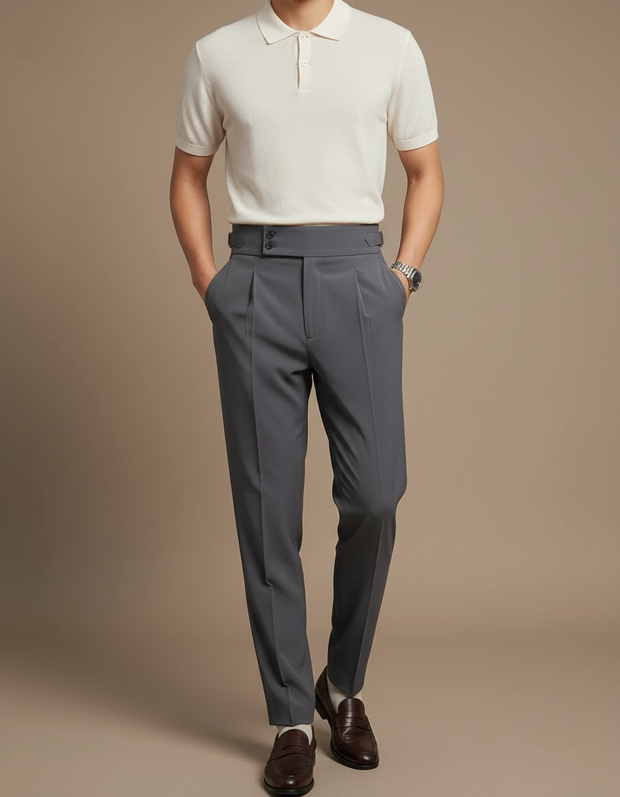 Pantalon À Pince Gris Élégant Coupe Slim Décontracté - Gabardine