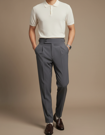 Pantalon À Pince Gris Élégant Coupe Slim Décontracté - Gabardine