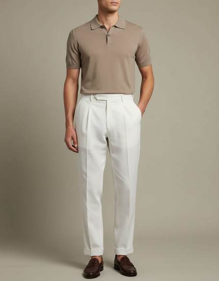Pantalon À Pince Blanc Plissé Droit Lin Léger