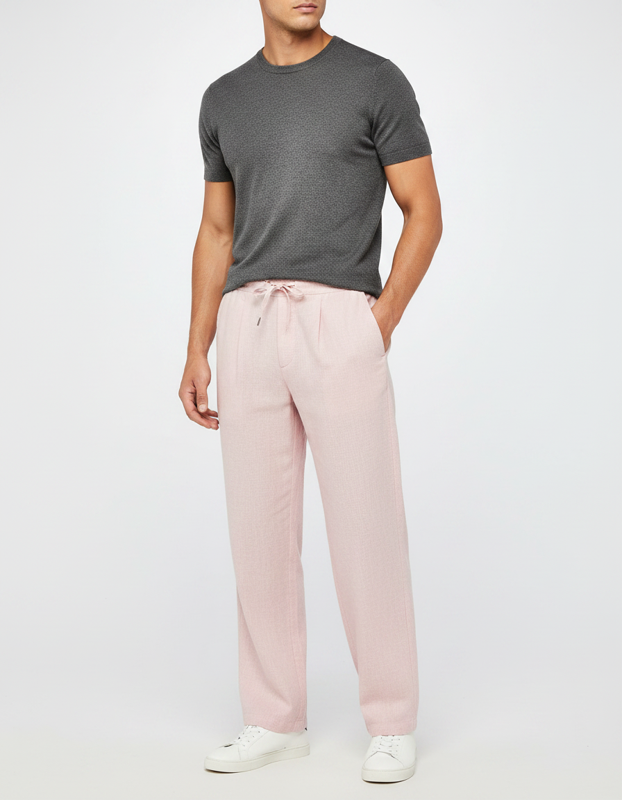 Pantalon À Pince Rose Pâle - Lin
