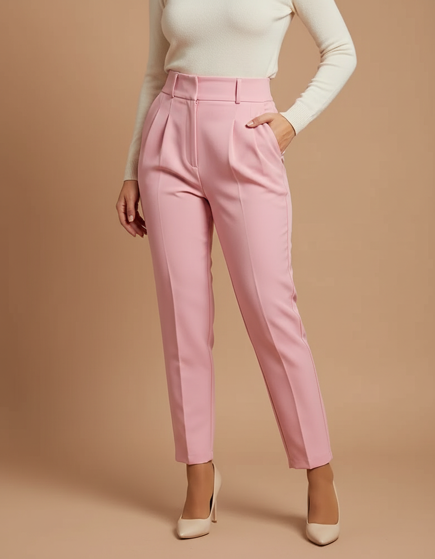 Pantalon À Pince Slim Femme - Rose Gabardine