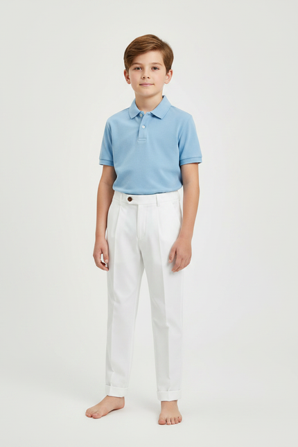 Pantalon À Pince Garçon - Blanc Gabardine