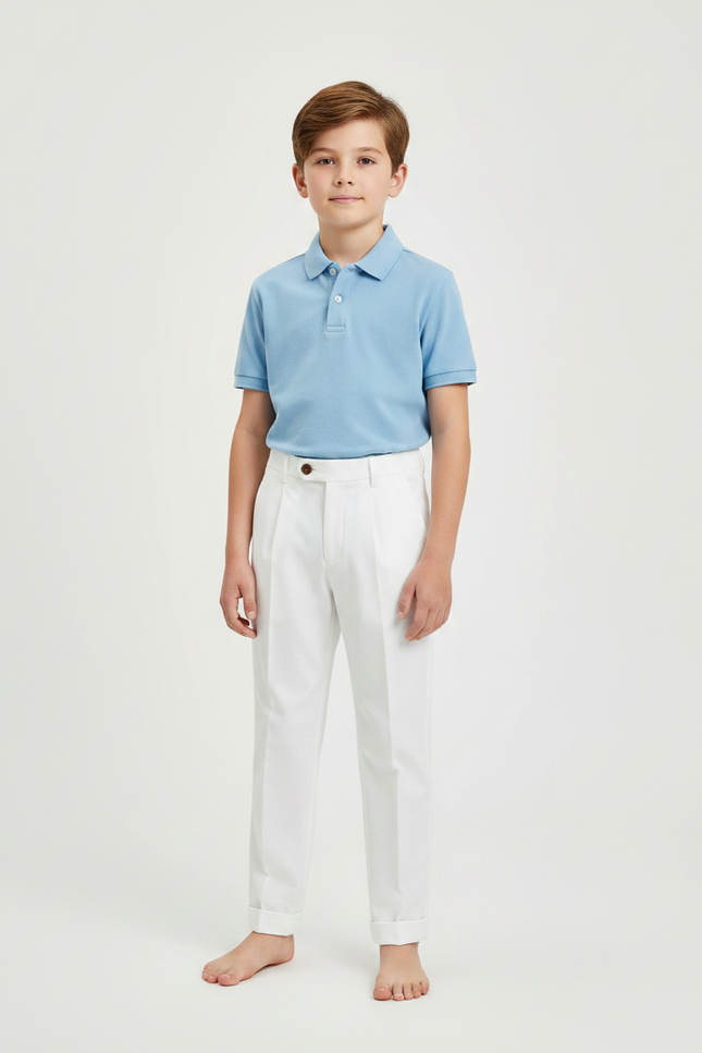 Pantalon À Pince Garçon - Blanc Gabardine