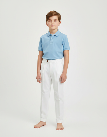 Pantalon À Pince Garçon - Blanc Gabardine