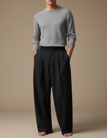 Pantalon À Pince Noir Ample Plissé Homme Élégant - Viscose