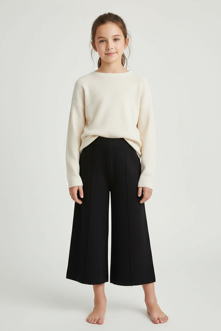 Pantalon À Pince Noir Ample Large Fille - Maille
