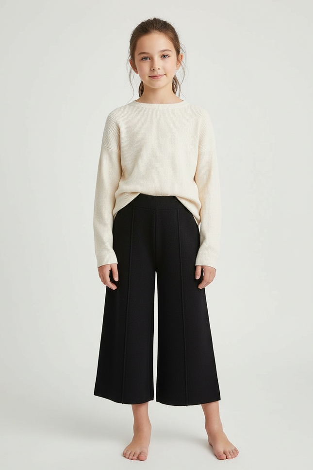 Pantalon À Pince Noir Ample Large Fille - Maille
