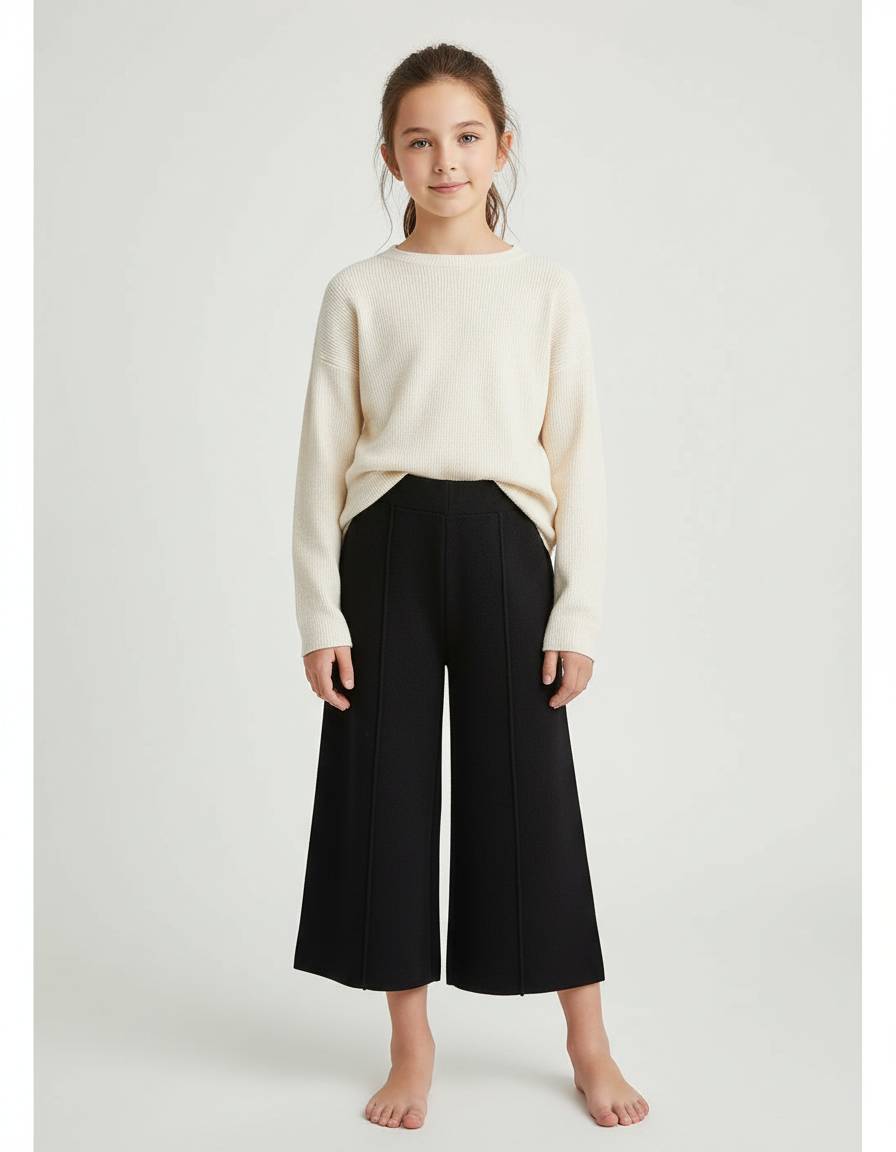 Pantalon À Pince Noir Ample Large Fille - Maille