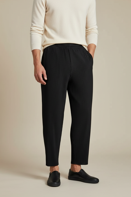 Pantalon À Pince Noir Plissé Fluide Décontracté Homme - Polyester