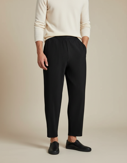 Pantalon À Pince Noir Plissé Fluide Décontracté Homme - Polyester