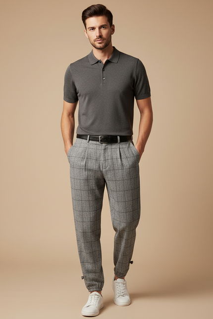 Pantalon Jogging À Pince - Gris Tweed