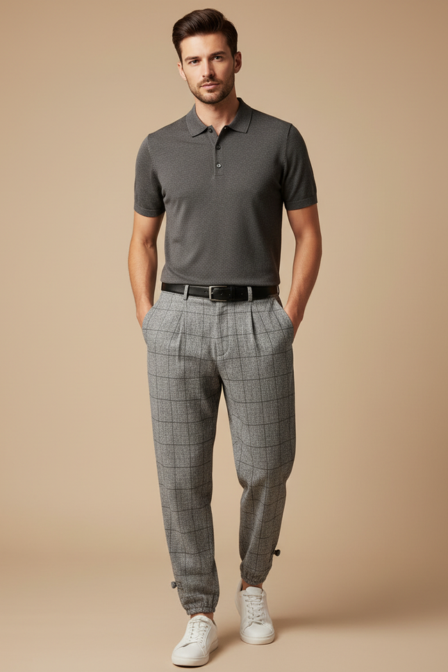 Pantalon Jogging À Pince - Gris Tweed