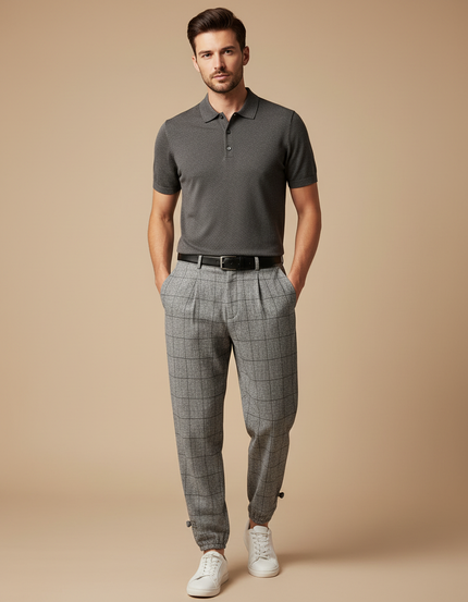 Pantalon Jogging À Pince - Gris Tweed