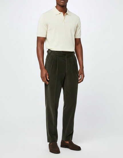 Pantalon À Pince Vert Côtelé Plissé Décontracté Homme - Cordé