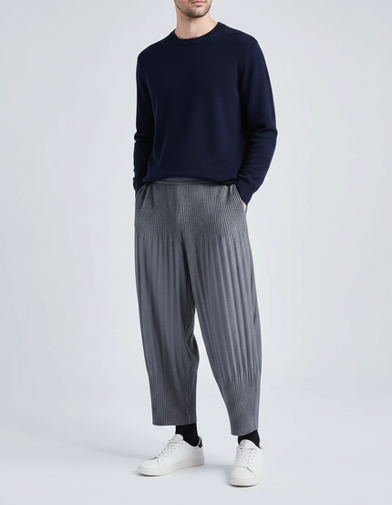 Pantalon À Pince Plissé Ample Gris Décontracté Homme - Polyester
