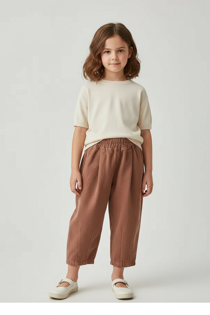 Pantalon À Pince Marron Coton Plissé Ample Enfant