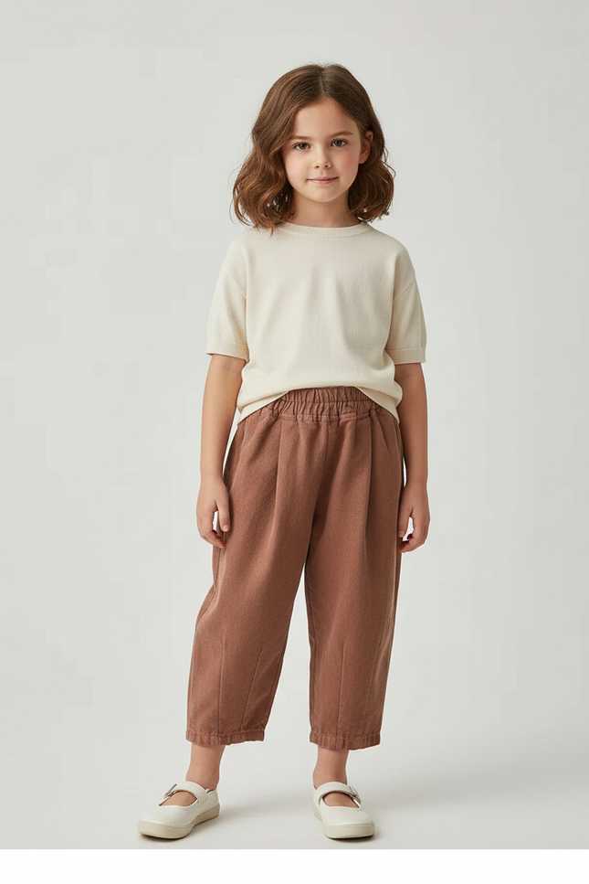 Pantalon À Pince Marron Coton Plissé Ample Enfant