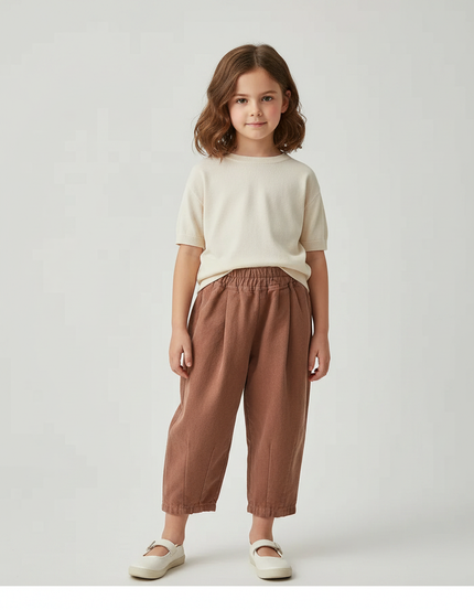 Pantalon À Pince Marron Coton Plissé Ample Enfant