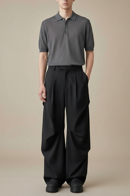 Pantalon Fluide À Pince - Noir Gabardine