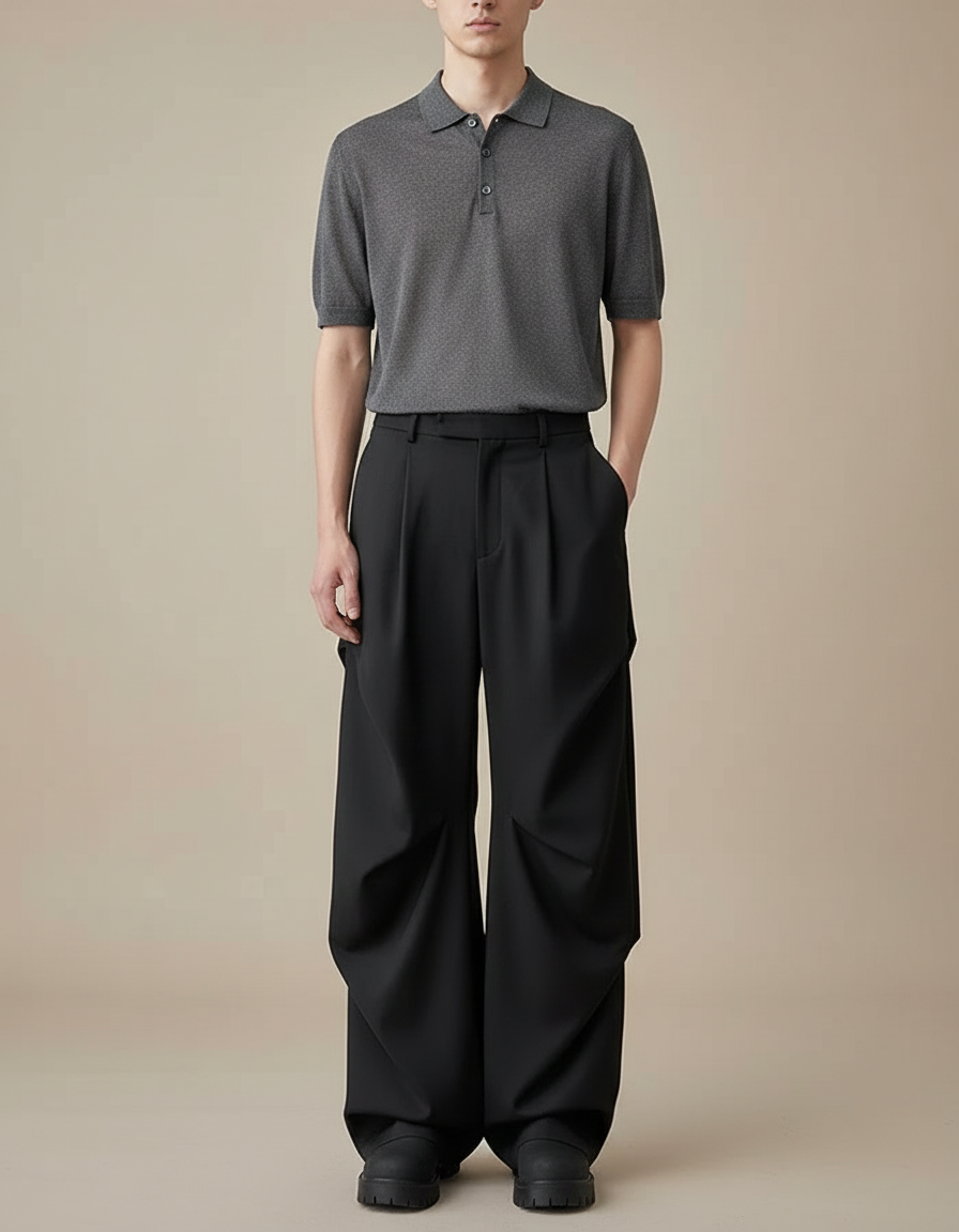 Pantalon Fluide À Pince - Noir Gabardine