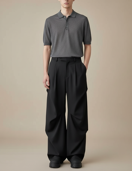 Pantalon Fluide À Pince - Noir Gabardine