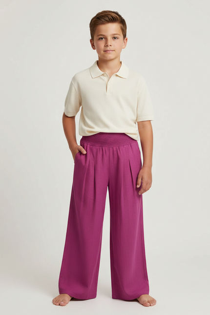 Pantalon À Pince Fuchsia Ample Plissé Confortable - Rose Lin