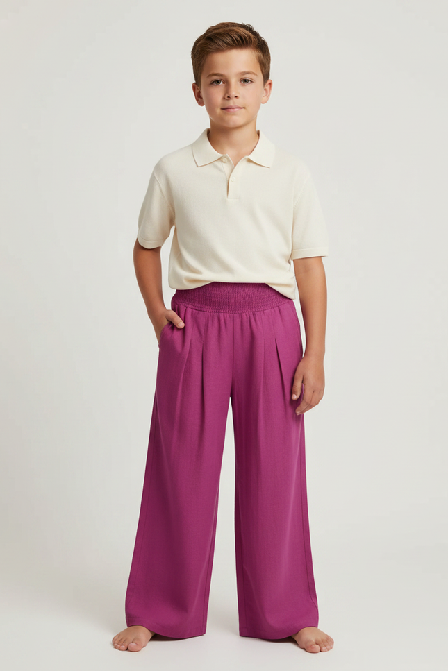 Pantalon À Pince Fuchsia Ample Plissé Confortable - Rose Lin