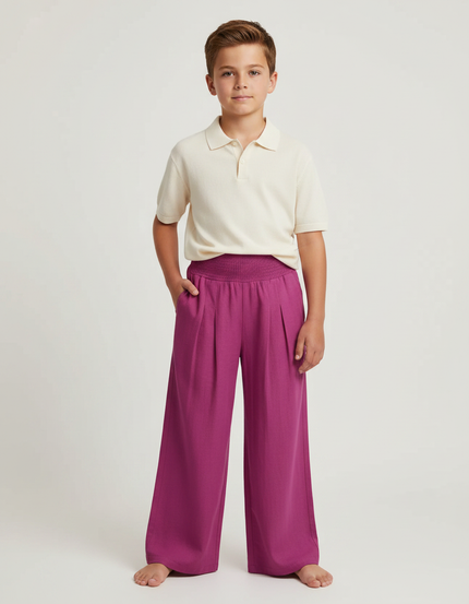 Pantalon À Pince Fuchsia Ample Plissé Confortable - Rose Lin