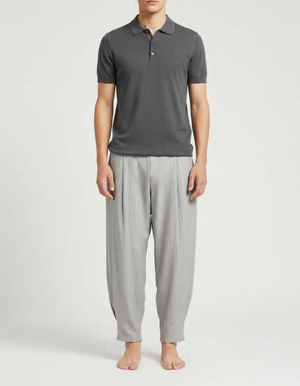 Pantalon À Pince Gris Ample Plissé Lin Homme
