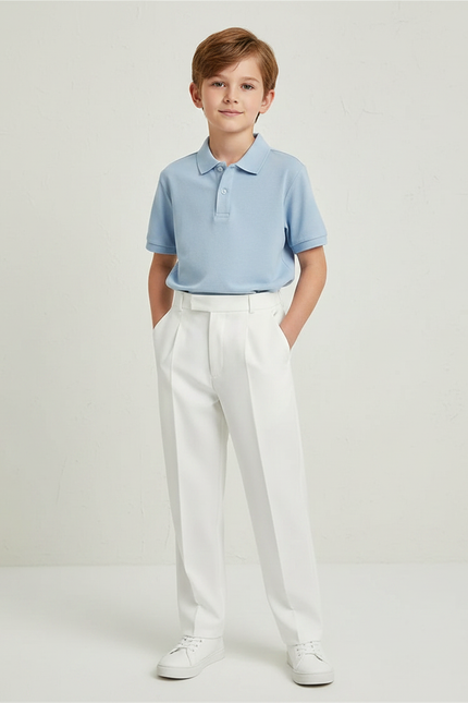 Pantalon À Pince Blanc Droit Élégant Enfant - Gabardine