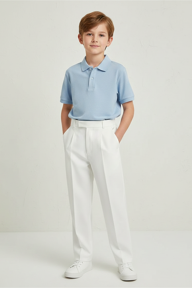 Pantalon À Pince Blanc Droit Élégant Enfant - Gabardine