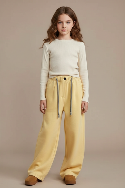 Pantalon À Pince Jaune Ample Décontracté Cordon - Molleton