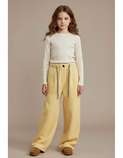 Pantalon À Pince Jaune Ample Décontracté Cordon - Molleton
