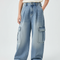 Pantalon À Pince Cargo Denim Large Dégradé Enfant - Bleu Jean