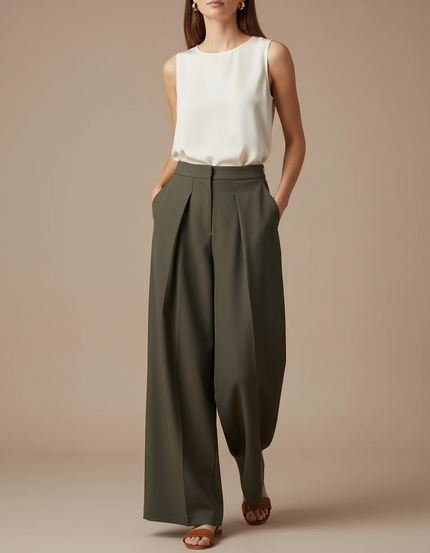 Pantalon À Pince Kaki - Polyester