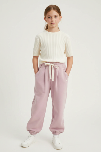 Pantalon À Pince Rose Ample Molleton Confortable Fille