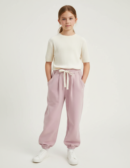 Pantalon À Pince Rose Ample Molleton Confortable Fille
