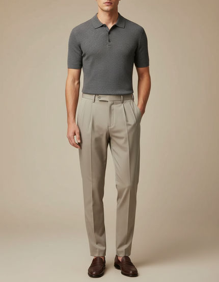 Pantalon À Pince Beige Classique Habillé Homme - Gabardine