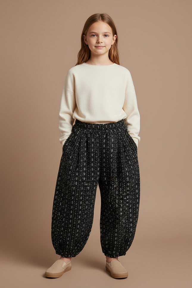 Pantalon À Pince Noir Imprimé Fluide Hiver Fille - Tweed