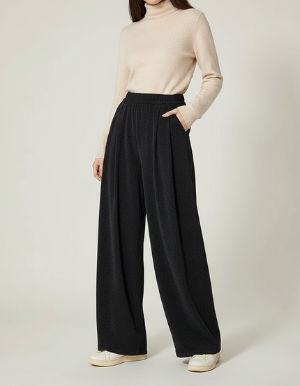 Pantalon À Pince Noir Ample Plissé Confortable Femme - Polyester