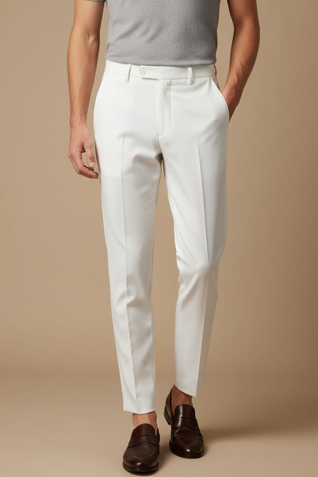 Pantalon À Pince Blanc Droit Homme Formel Élégant - Polyester