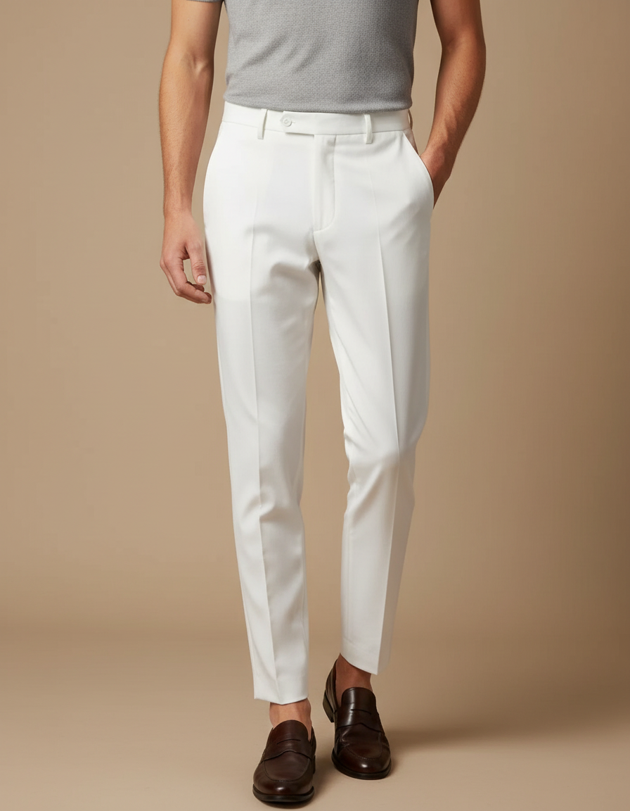 Pantalon À Pince Blanc Droit Homme Formel Élégant - Polyester