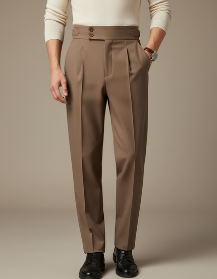 Pantalon À Pince Marron Élégant Plissé Décontracté Homme - Gabardine