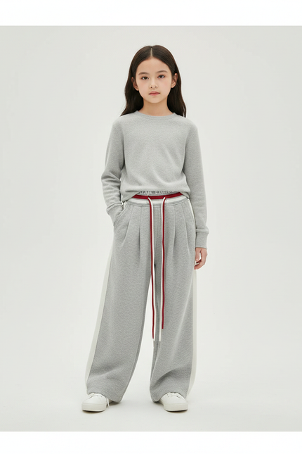 Pantalon À Pince Gris Ample Décontracté Fluide Rayé - Molleton